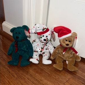 NWT TY Set of 3 Christmas Retired Beanie Babies 1998 1997 Holiday Teddy Bear